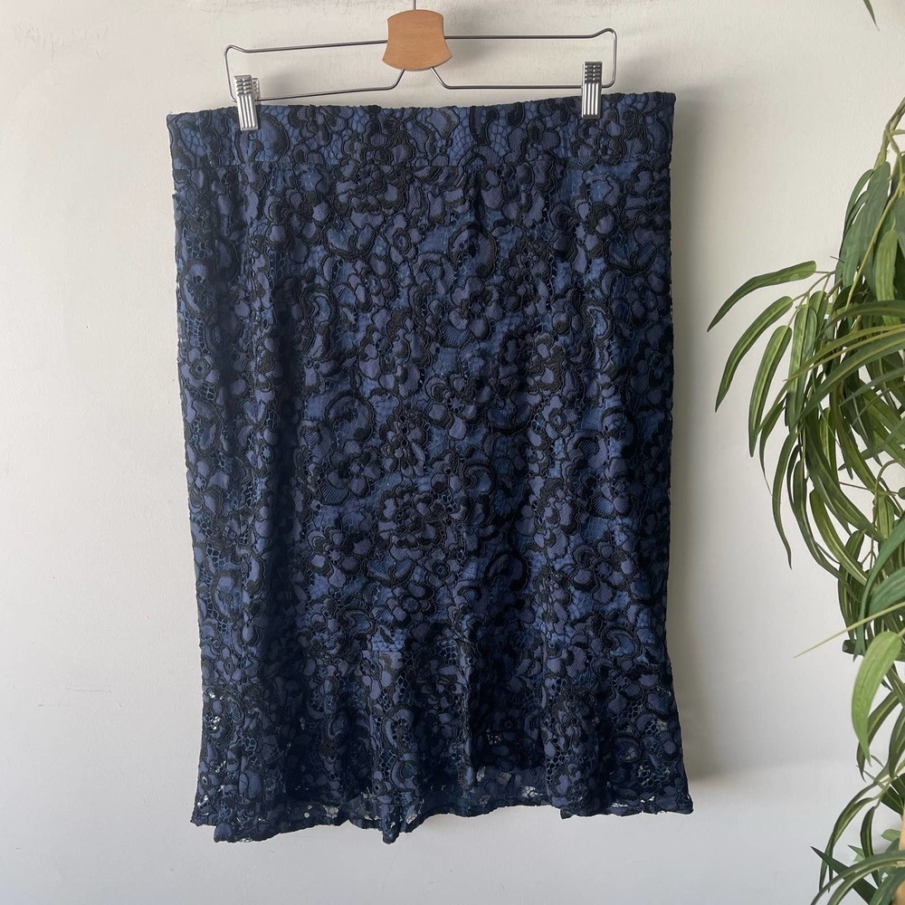 Lane Bryant Skirt Womens 18 Blue Lace Scalloped Boho Mermaid Coastal Summer New